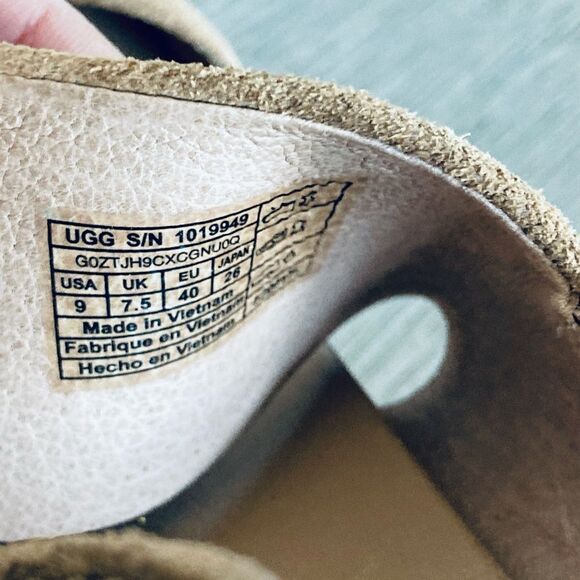 UGG Tan Suede Leather Cork Wedge Sandals 9 - Picture 5 of 8
